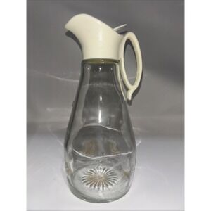 VINTAGE 1970's LOG CABIN Glass Maple Syrup Dispenser Pitcher GOLD EAGLE Motif